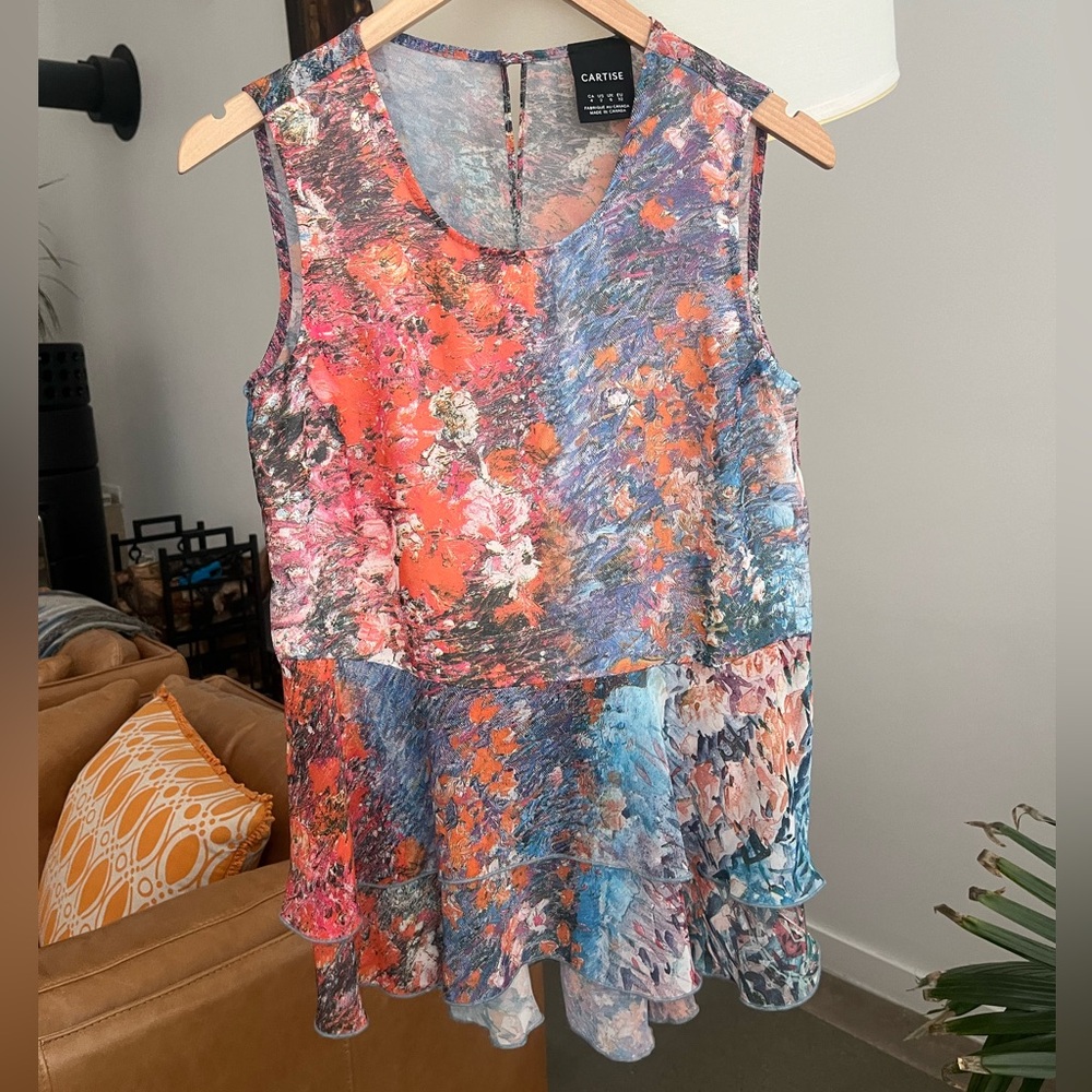 Cartiste Watercolour Print Sleeveless Tieres Blouse